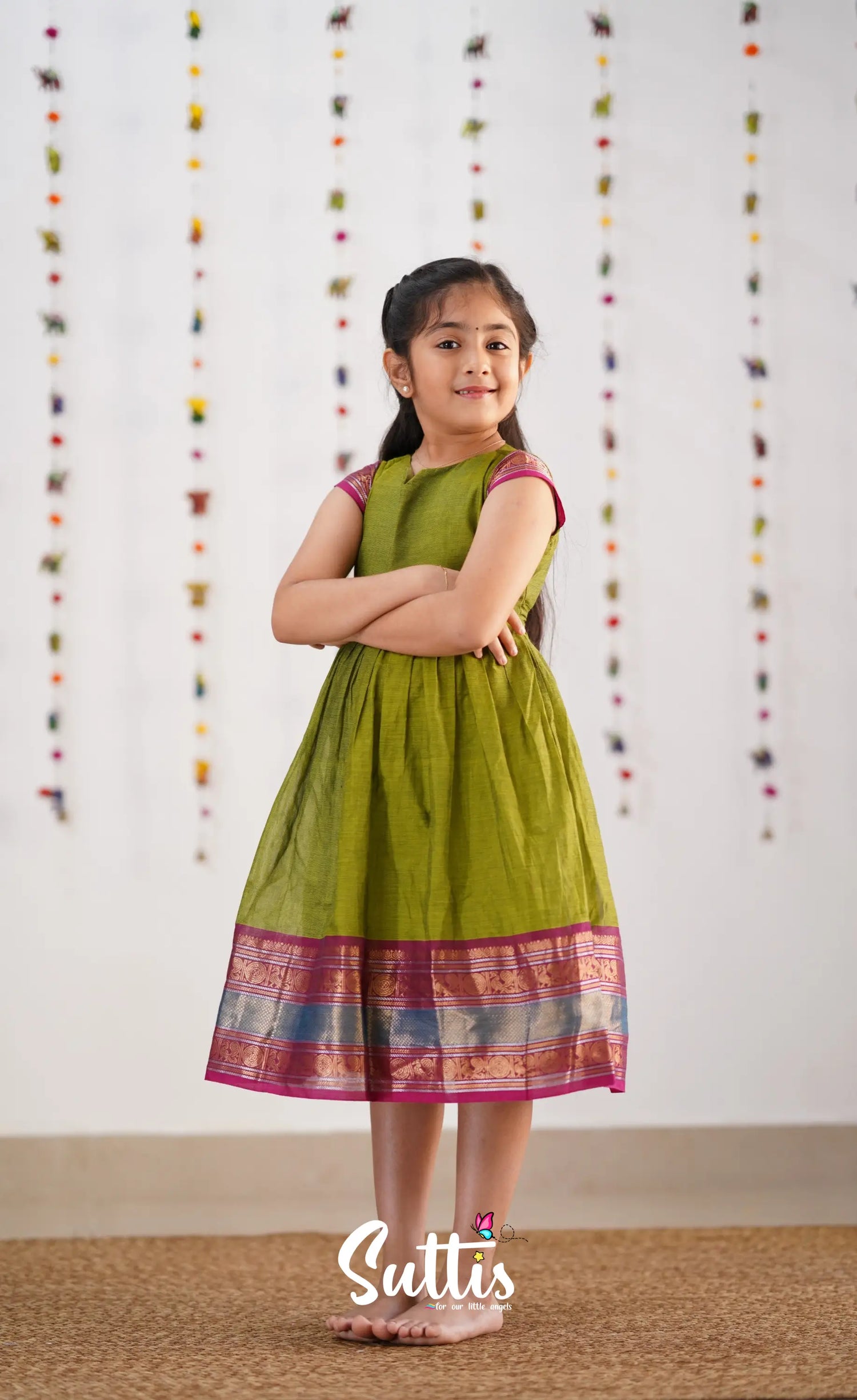 Raaga Cotton Frock - Green Kids-Suttis