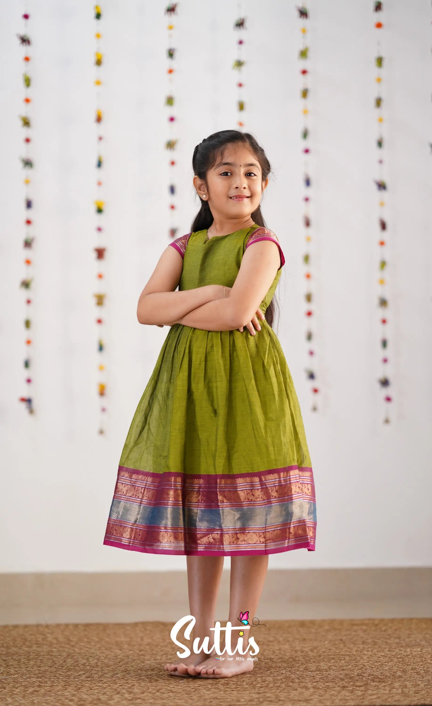 Raaga Cotton Frock - Green Kids-Suttis