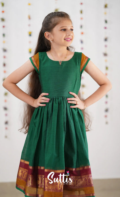 Raaga Cotton Frock - Green Kids-Suttis