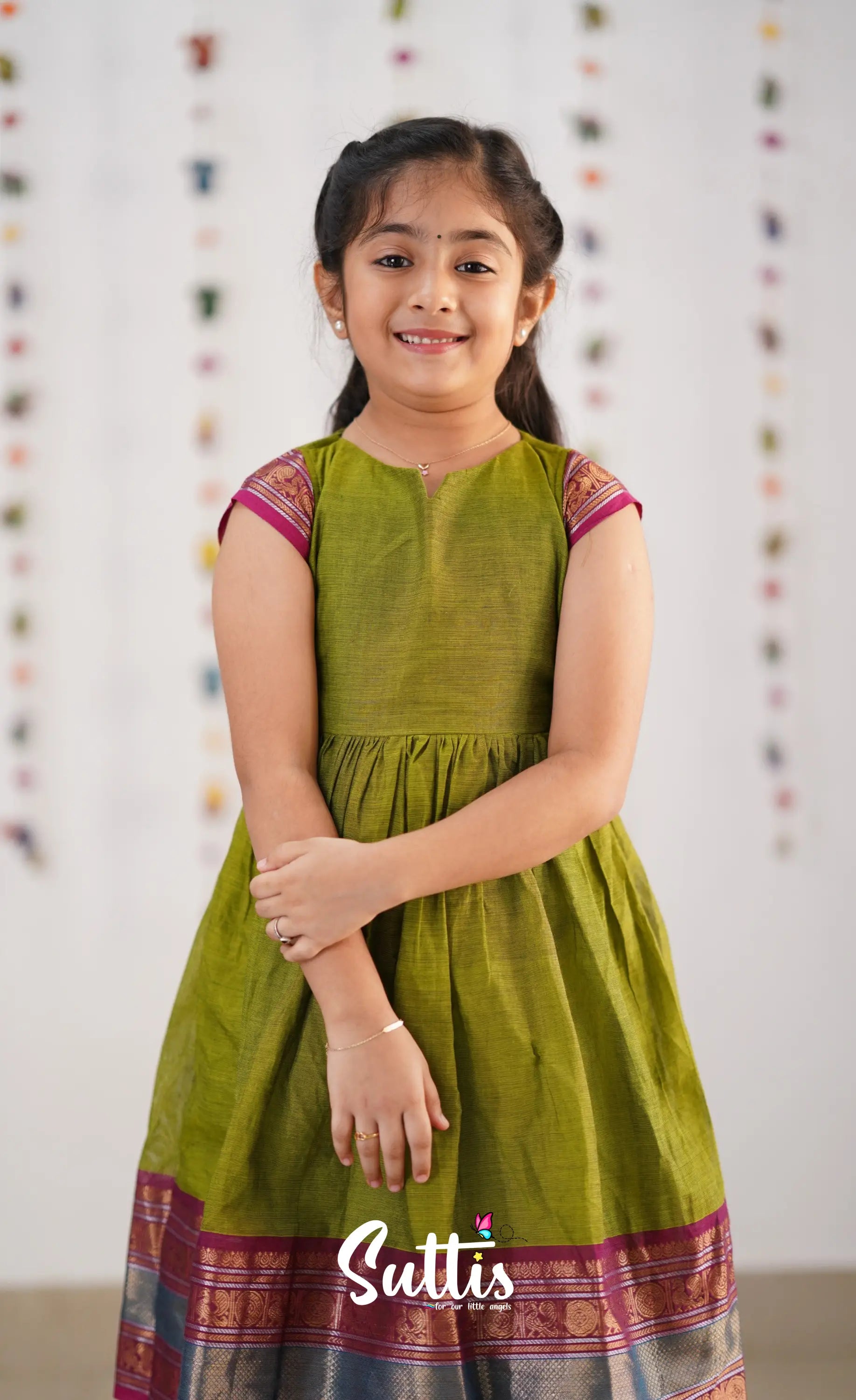 Raaga Cotton Frock - Green Kids-Suttis