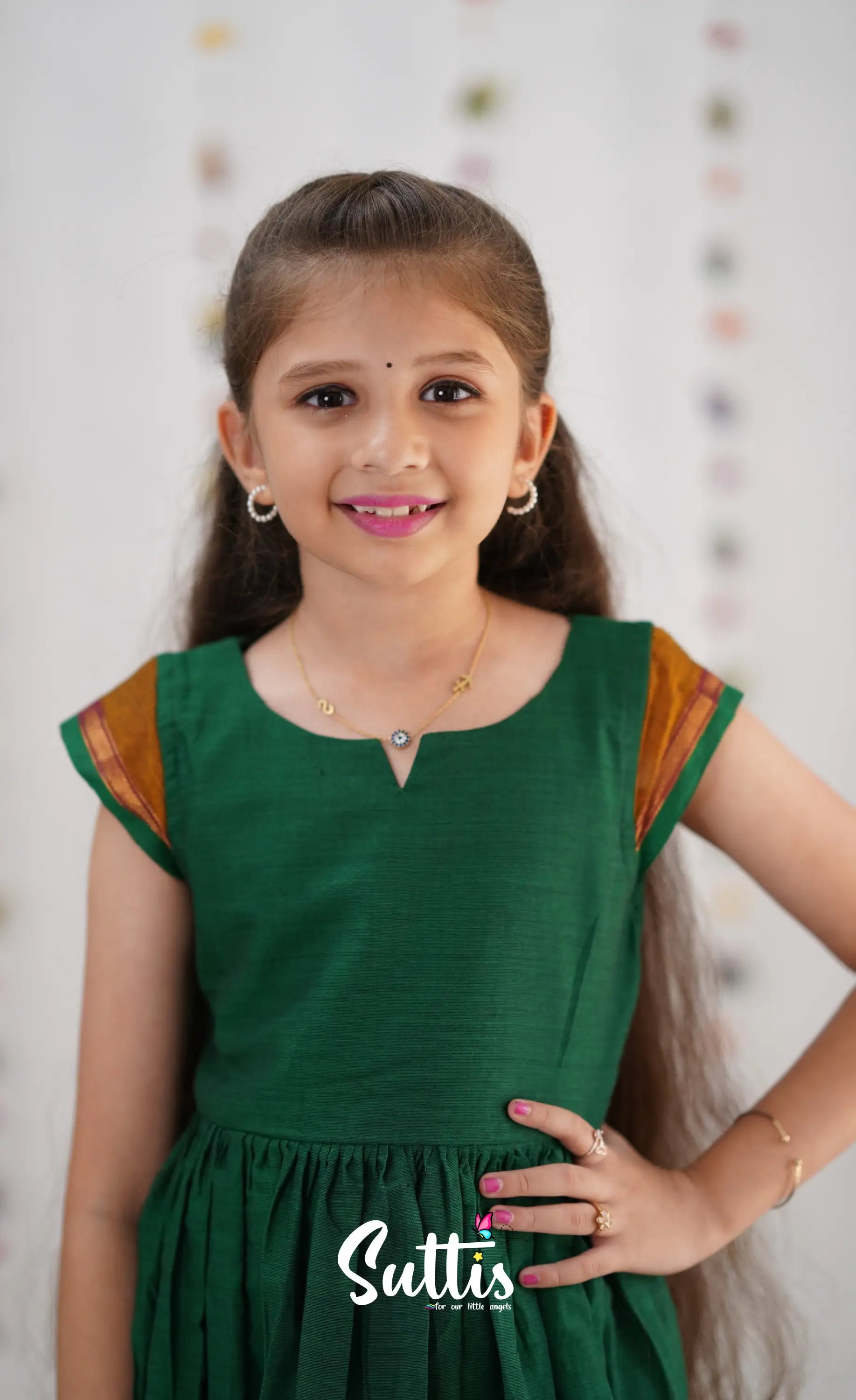 Raaga Cotton Frock - Green Kids-Suttis