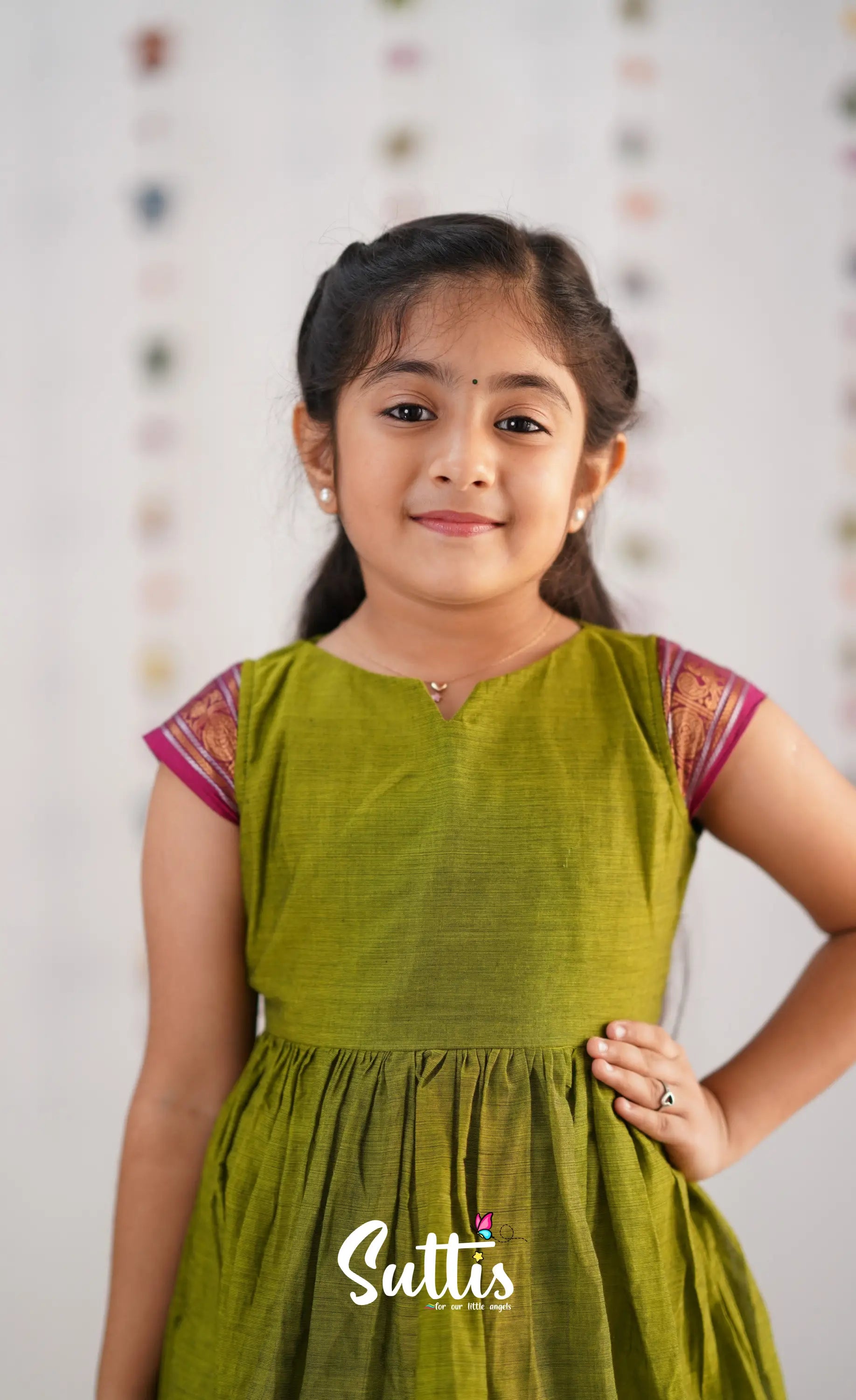 Raaga Cotton Frock - Green Kids-Suttis