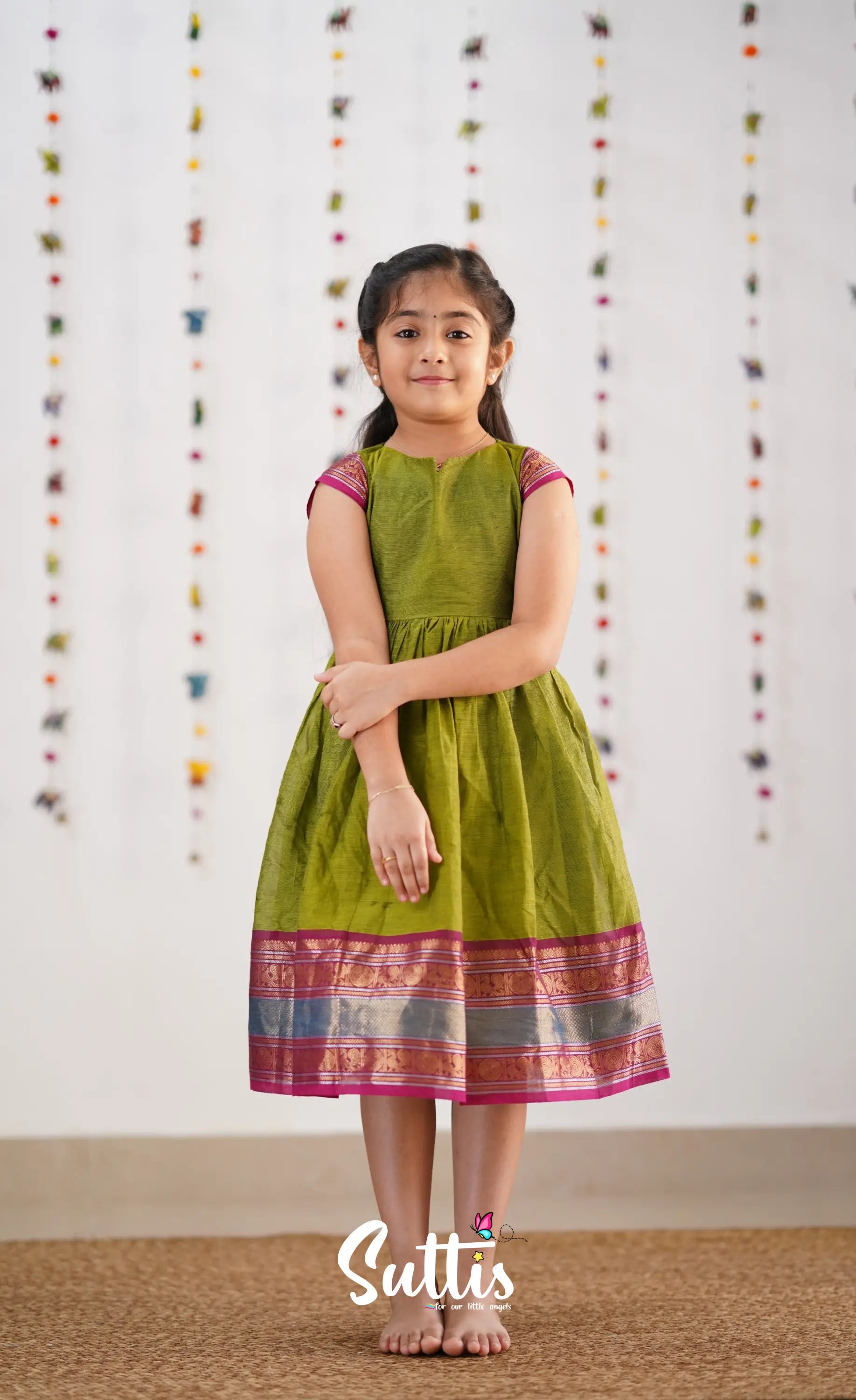 Raaga Cotton Frock - Green Kids-Suttis