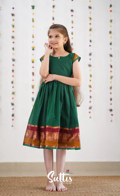 Raaga Cotton Frock - Green Kids-Suttis