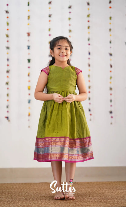 Raaga Cotton Frock - Green Kids-Suttis