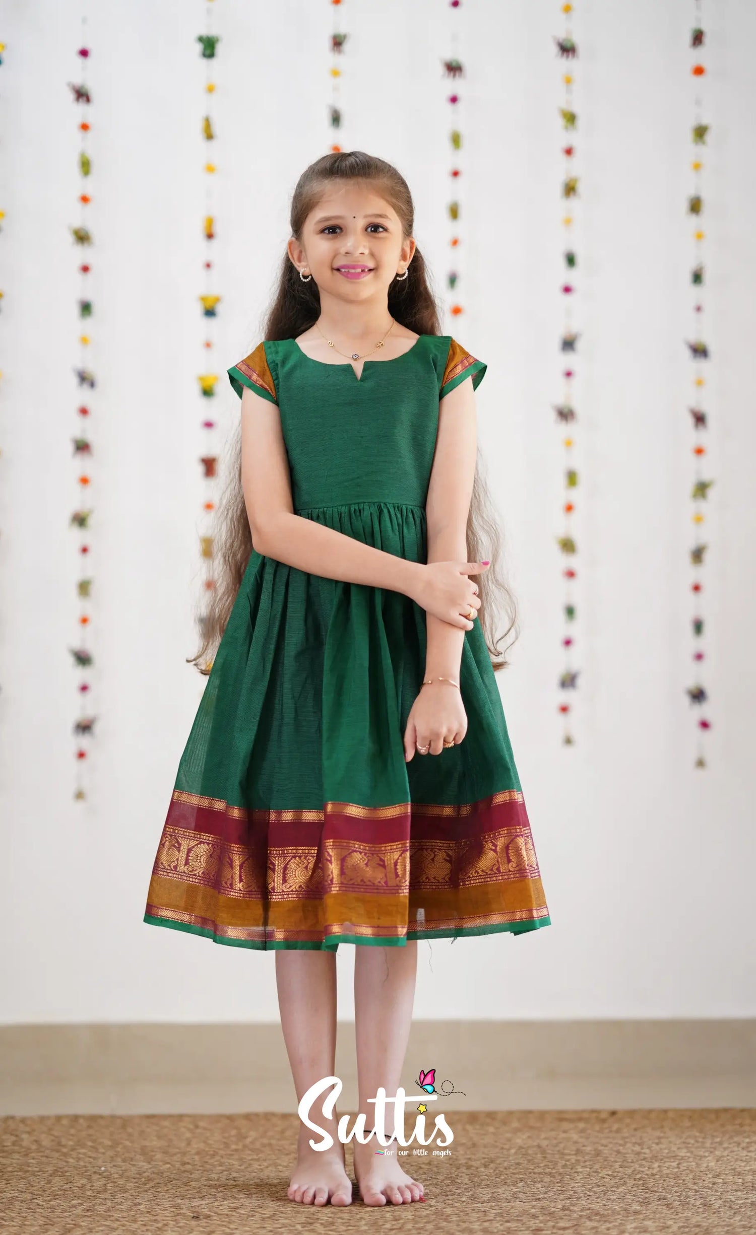 Raaga Cotton Frock - Green Kids-Suttis