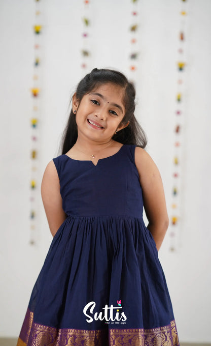 Raaga Cotton Frock- Navy Blue Kids-Suttis