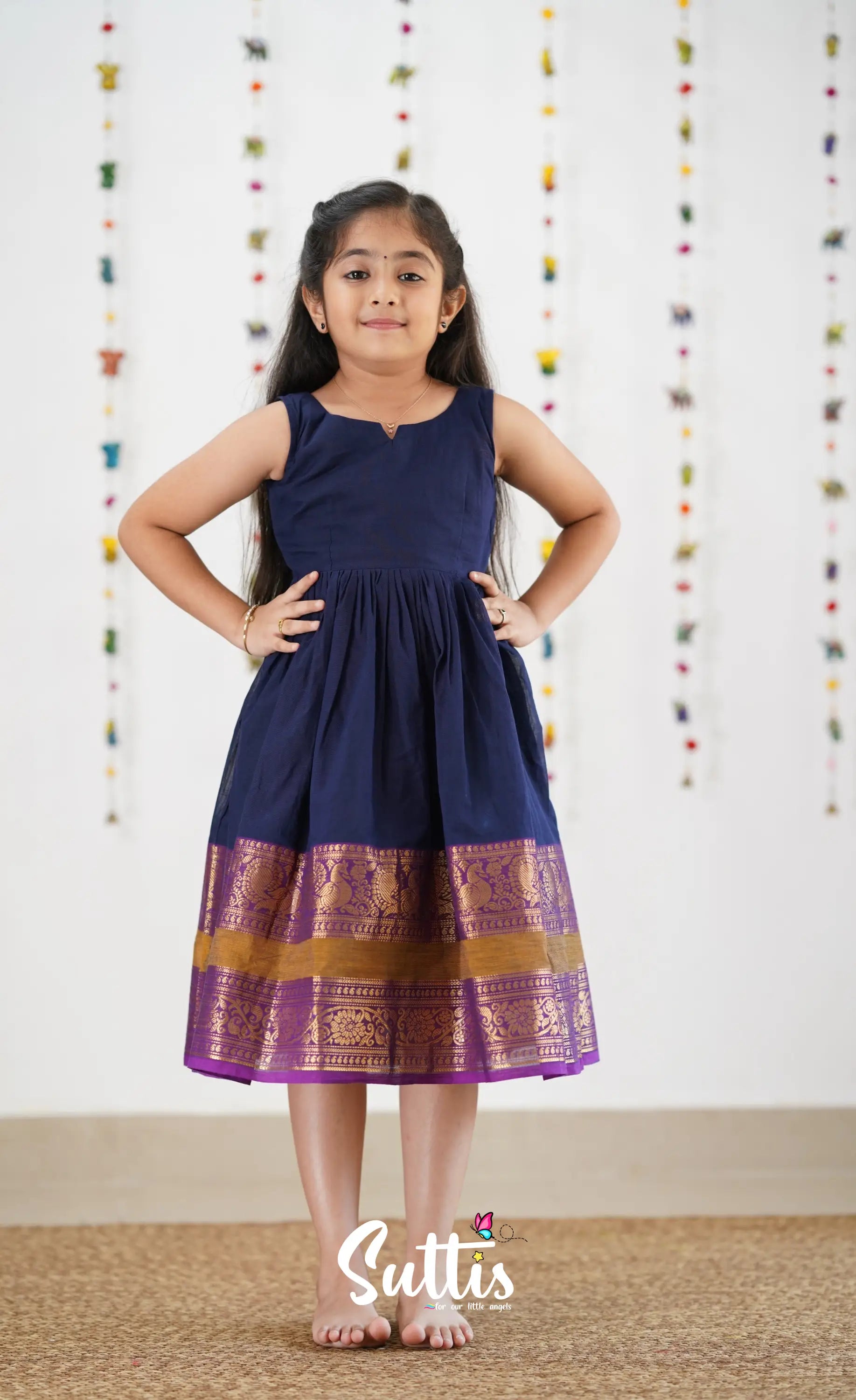 Raaga Cotton Frock- Navy Blue Kids-Suttis