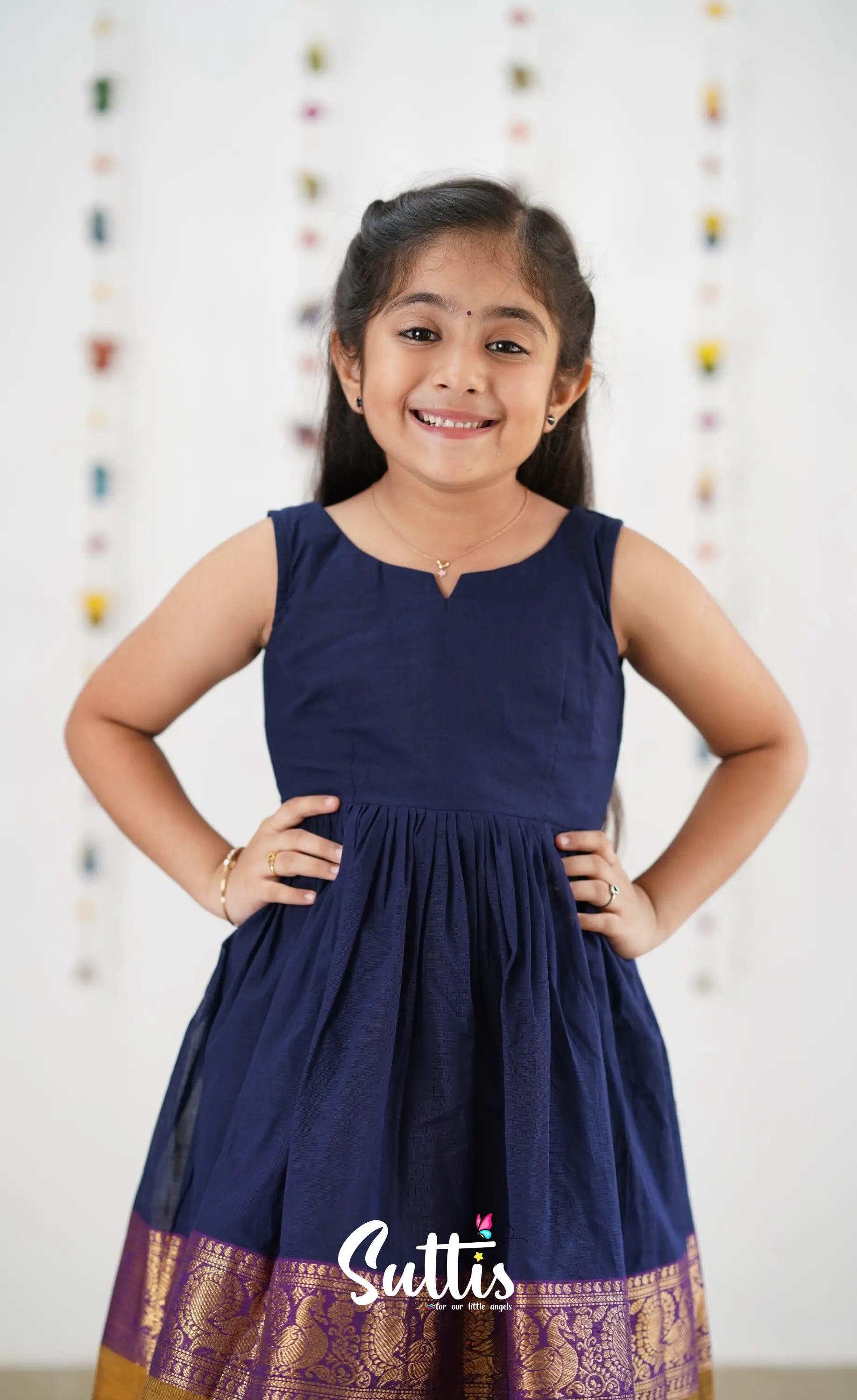 Raaga Cotton Frock- Navy Blue Kids-Suttis