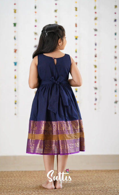 Raaga Cotton Frock- Navy Blue Kids-Suttis