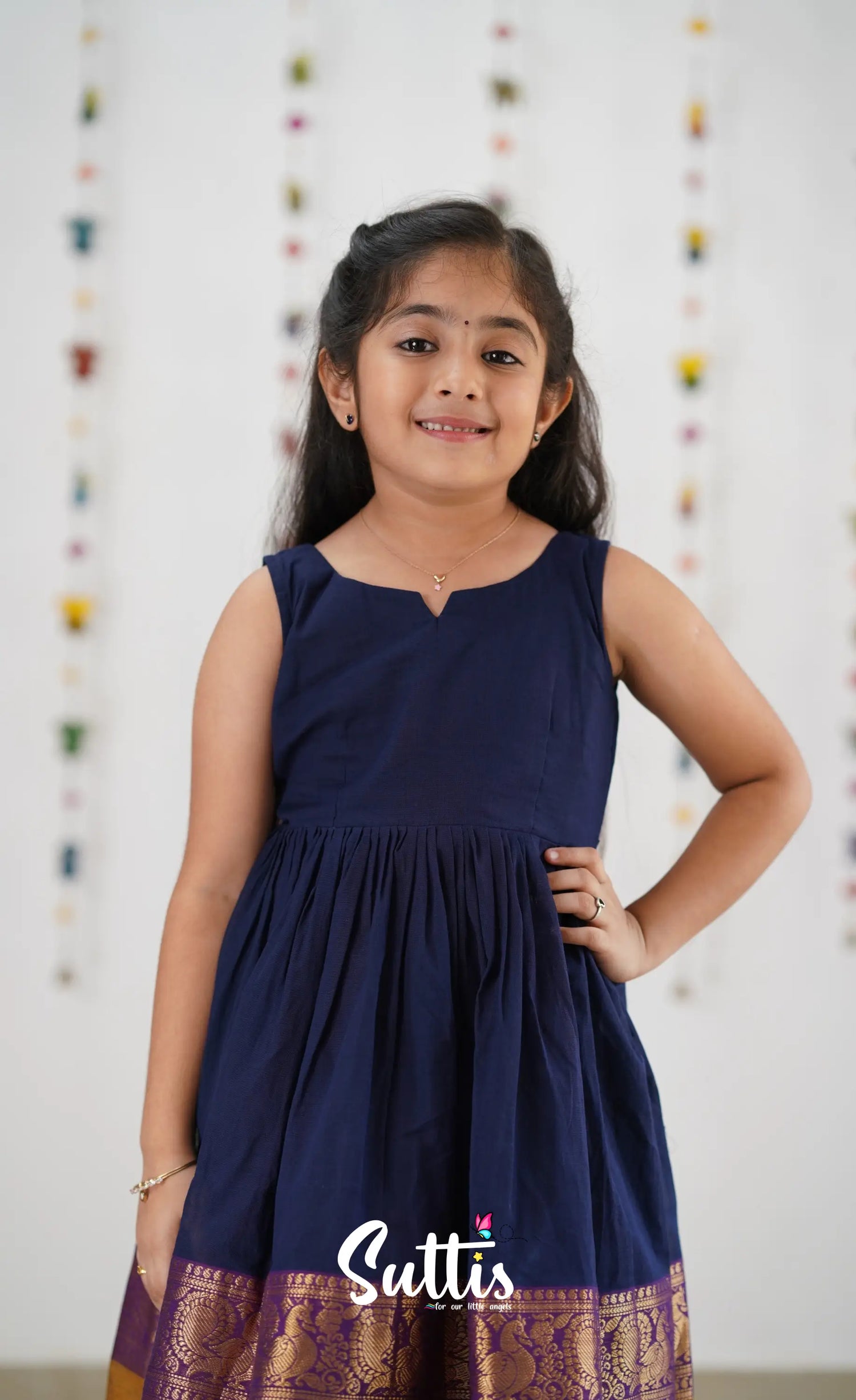 Raaga Cotton Frock- Navy Blue Kids-Suttis