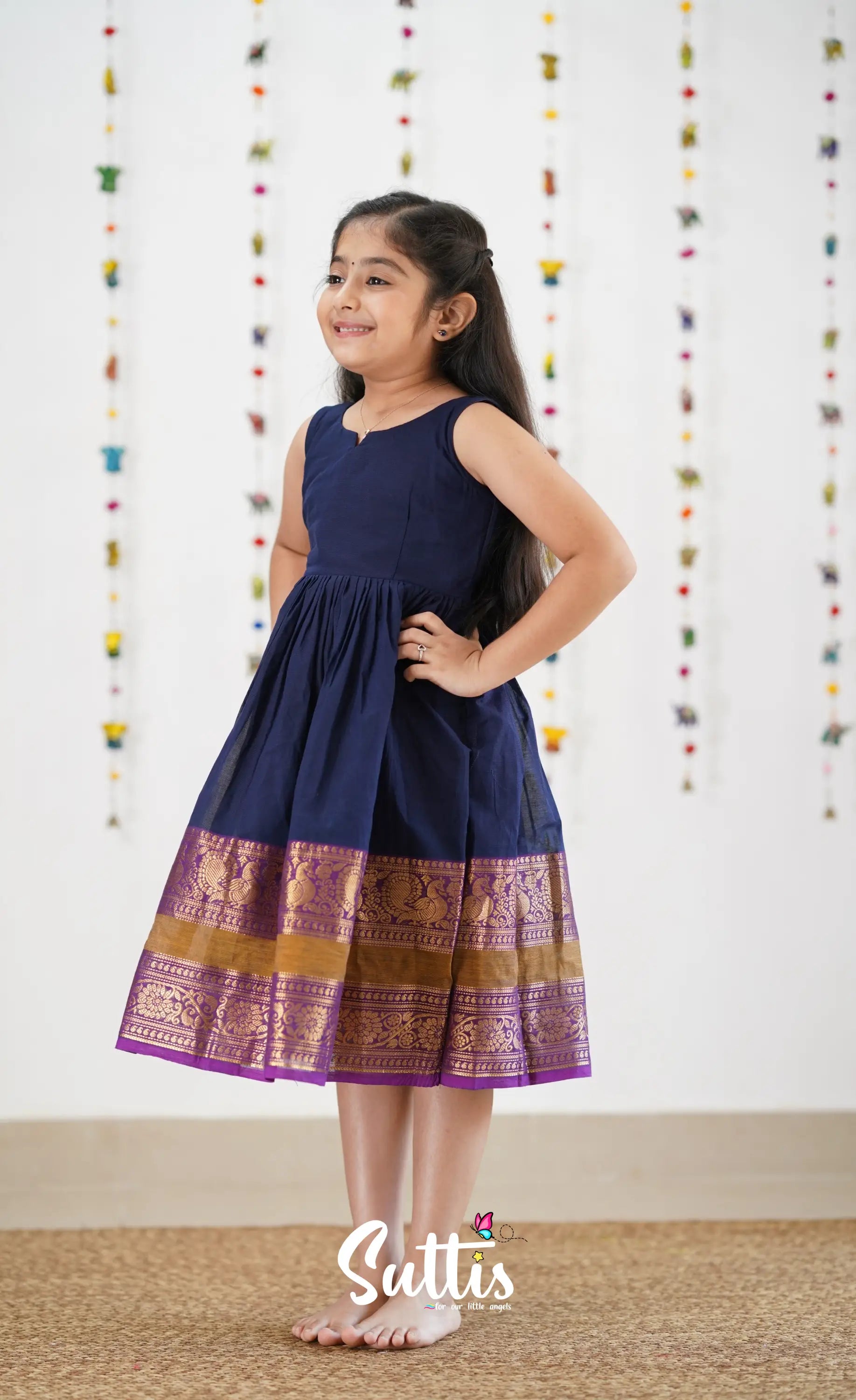 Raaga Cotton Frock- Navy Blue Kids-Suttis