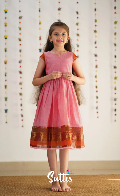 Raaga Cotton Frock- Pink Kids-Suttis