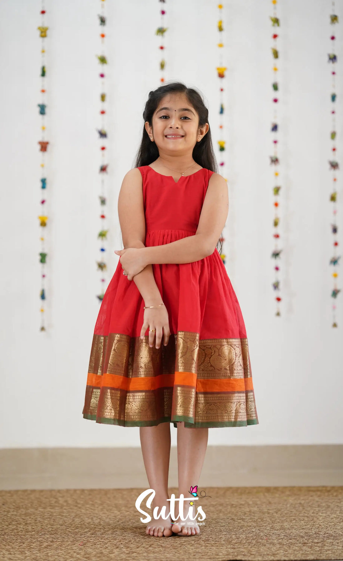 Raaga Cotton Frock - Red Kids-Suttis