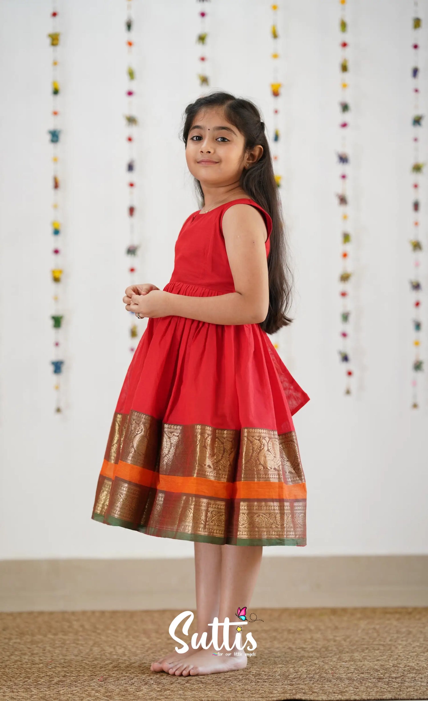 Raaga Cotton Frock - Red Kids-Suttis