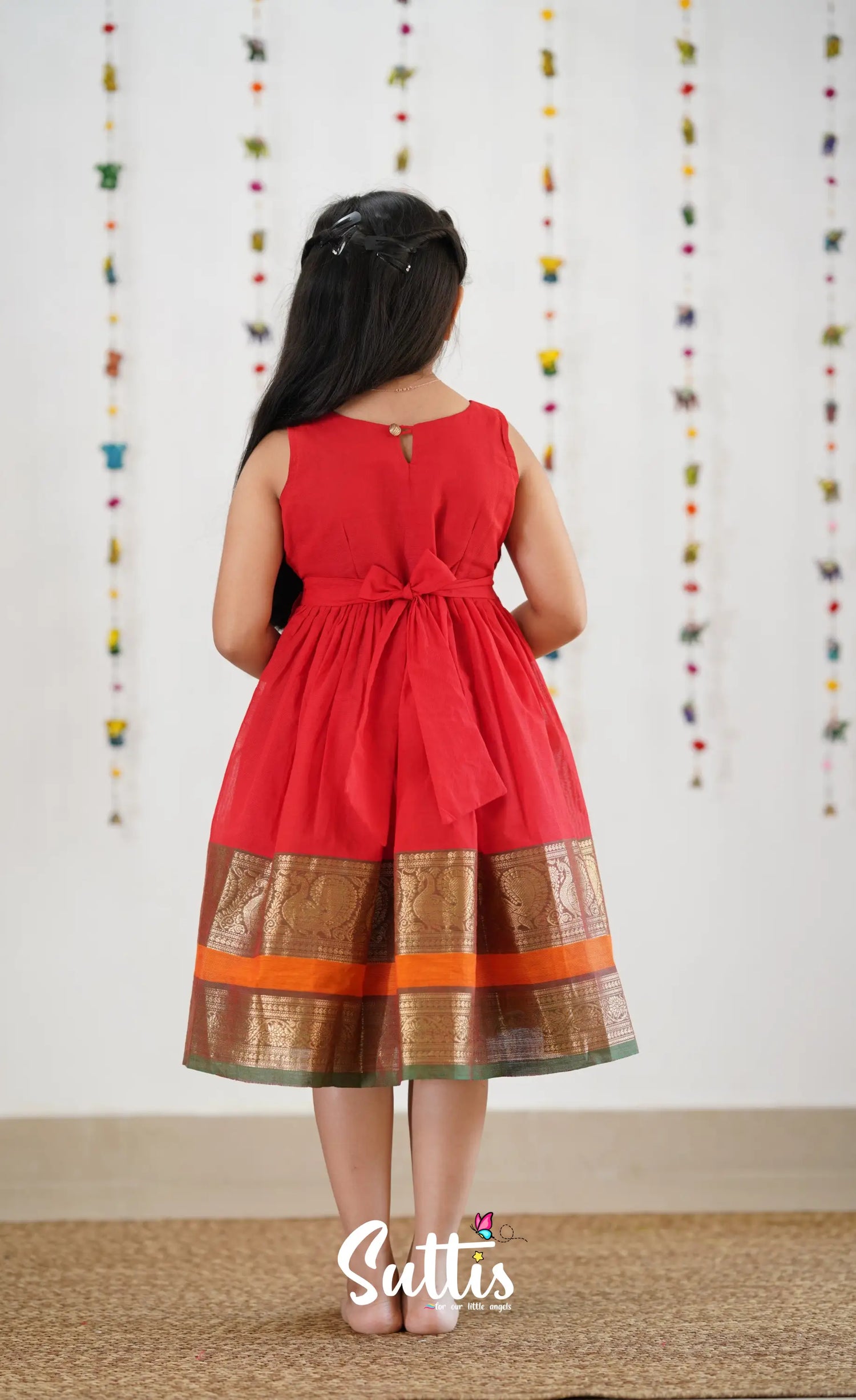 Raaga Cotton Frock - Red Kids-Suttis