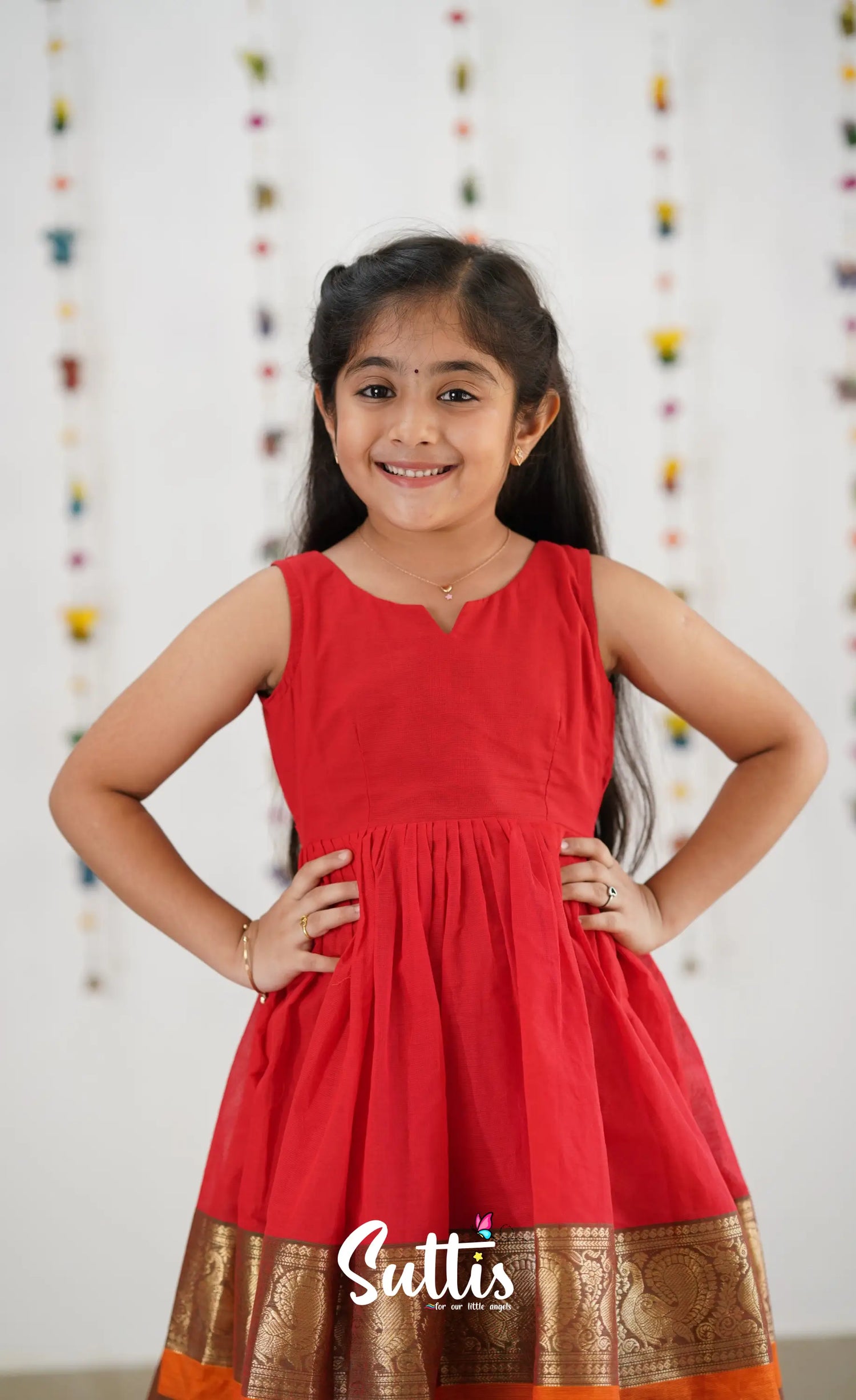 Raaga Cotton Frock - Red Kids-Suttis