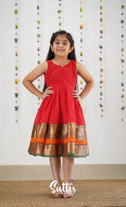 Raaga Cotton Frock - Red Kids-Suttis