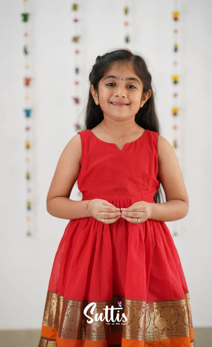 Raaga Cotton Frock - Red Kids-Suttis