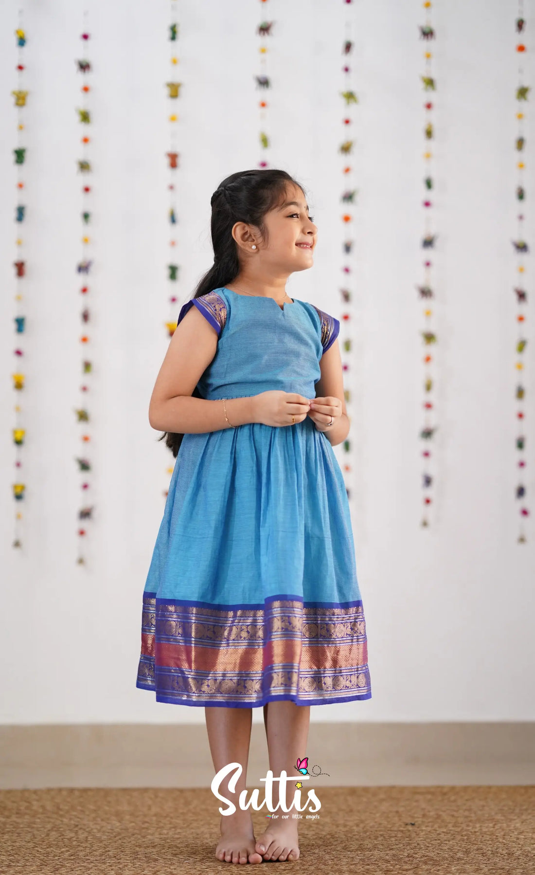 Raaga Cotton Frock- Sky Blue Kids-Suttis