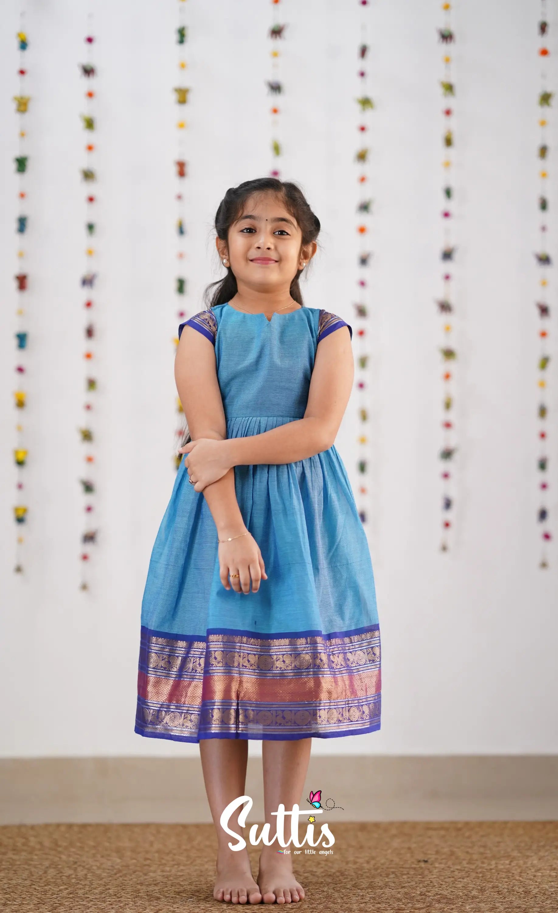 Raaga Cotton Frock- Sky Blue Kids-Suttis