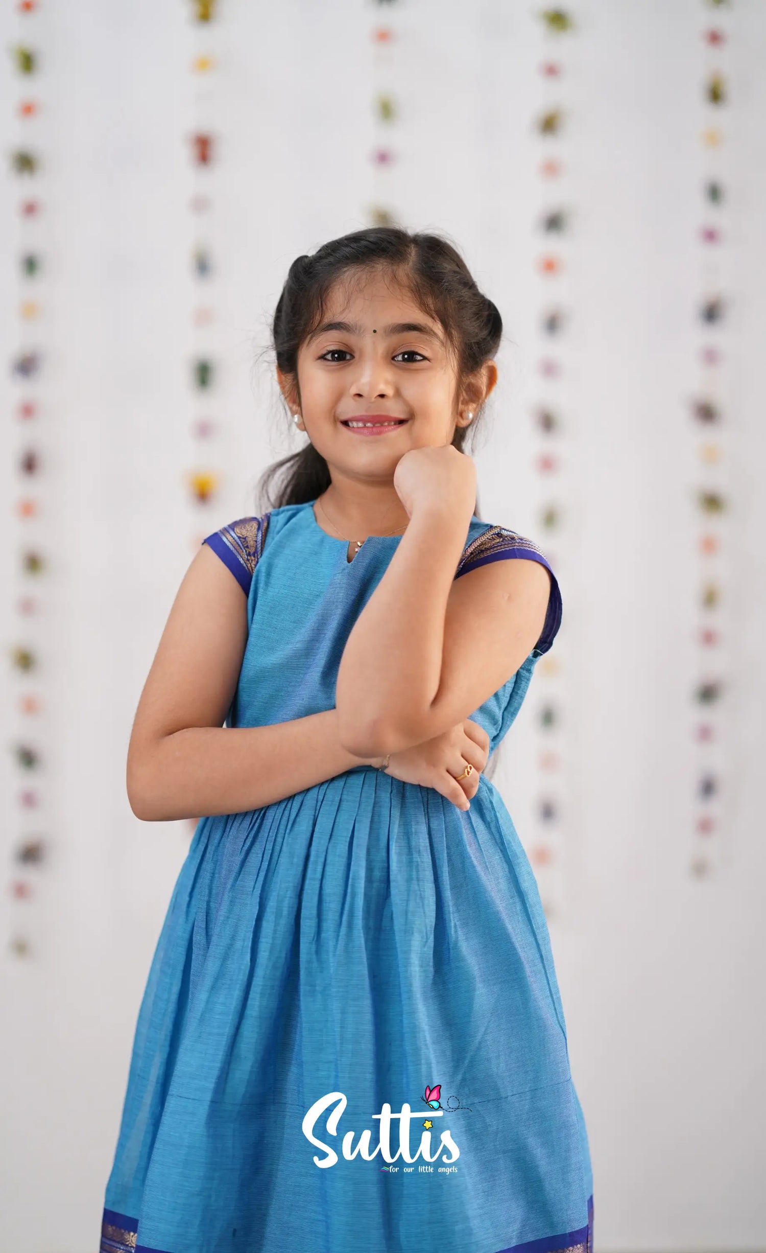 Raaga Cotton Frock- Sky Blue Kids-Suttis