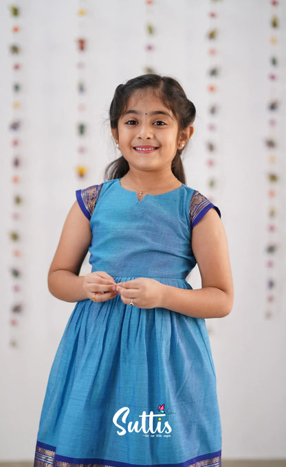 Raaga Cotton Frock- Sky Blue Kids-Suttis