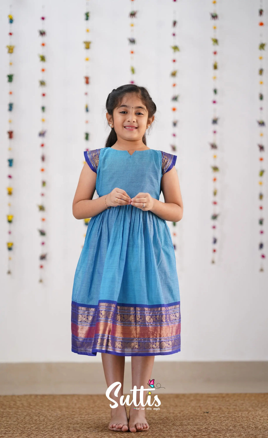 Raaga Cotton Frock- Sky Blue Kids-Suttis