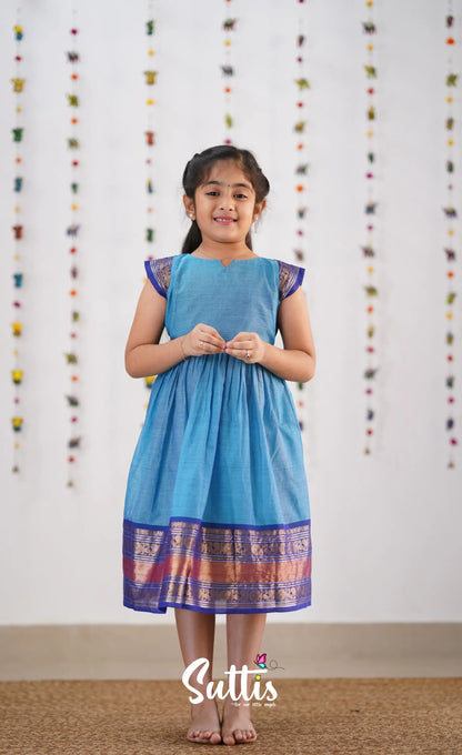 Raaga Cotton Frock- Sky Blue Kids-Suttis