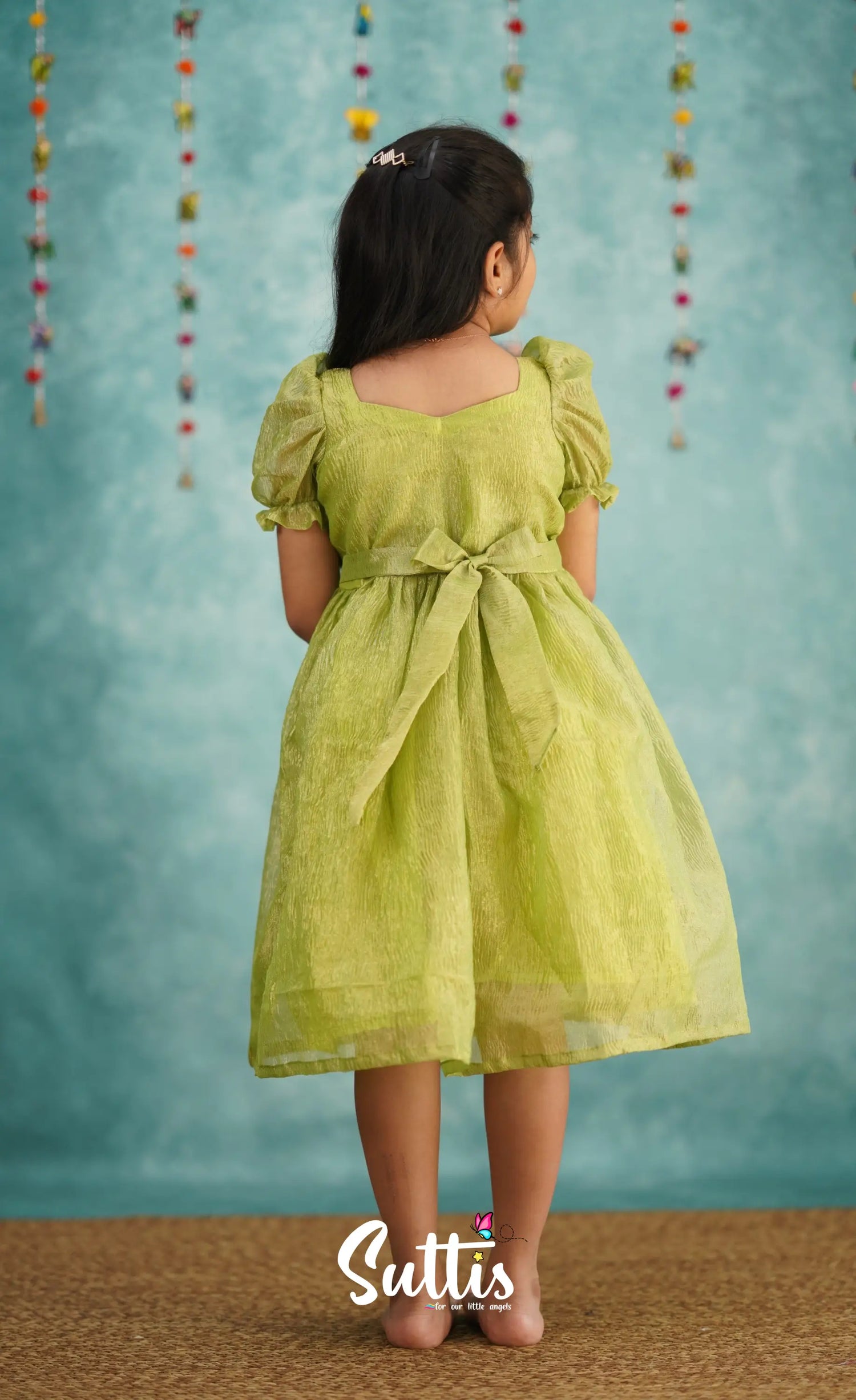 Raaga Green Shade Crushed Silk Frock Kids-Suttis