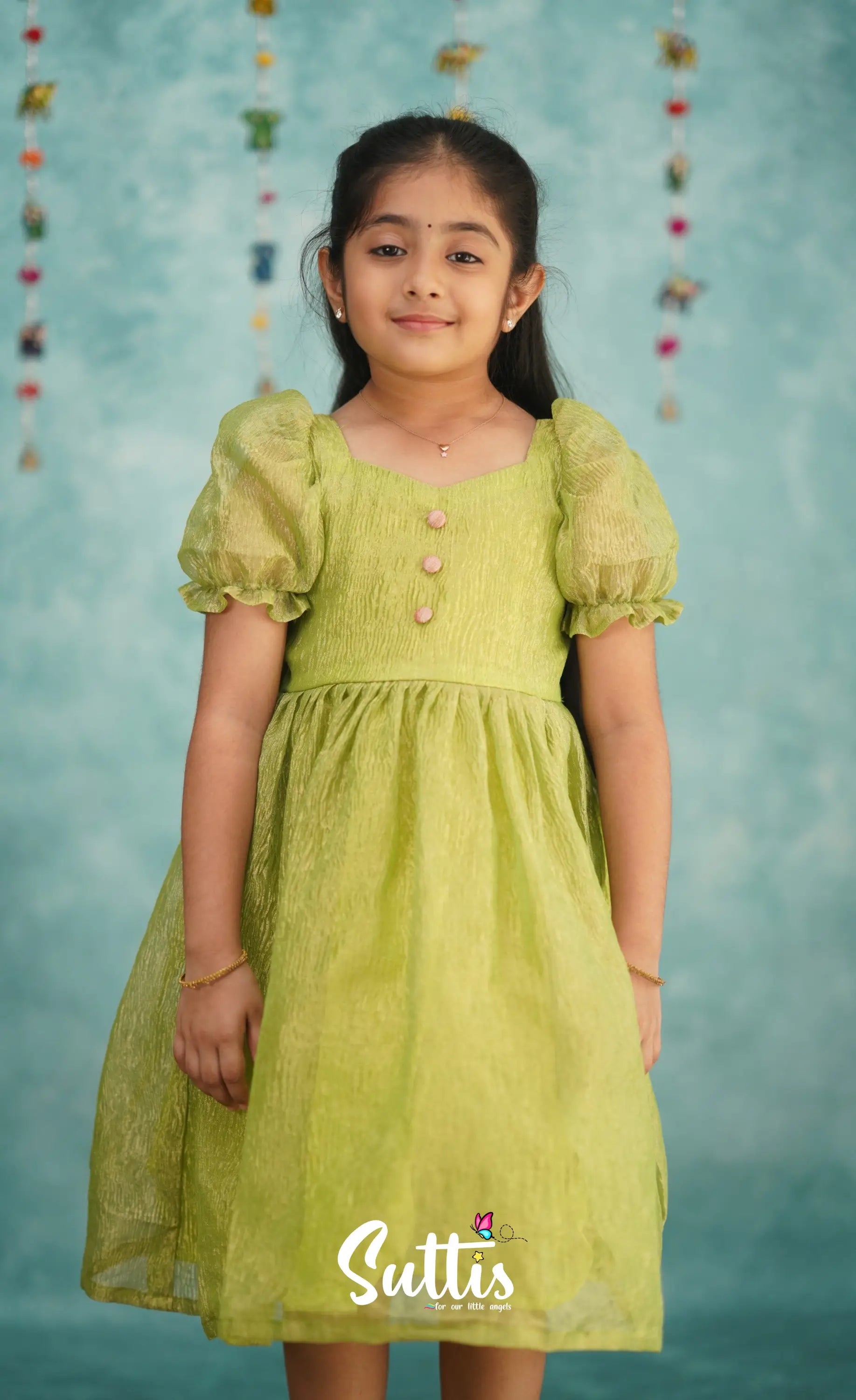 Raaga Green Shade Crushed Silk Frock Kids-Suttis