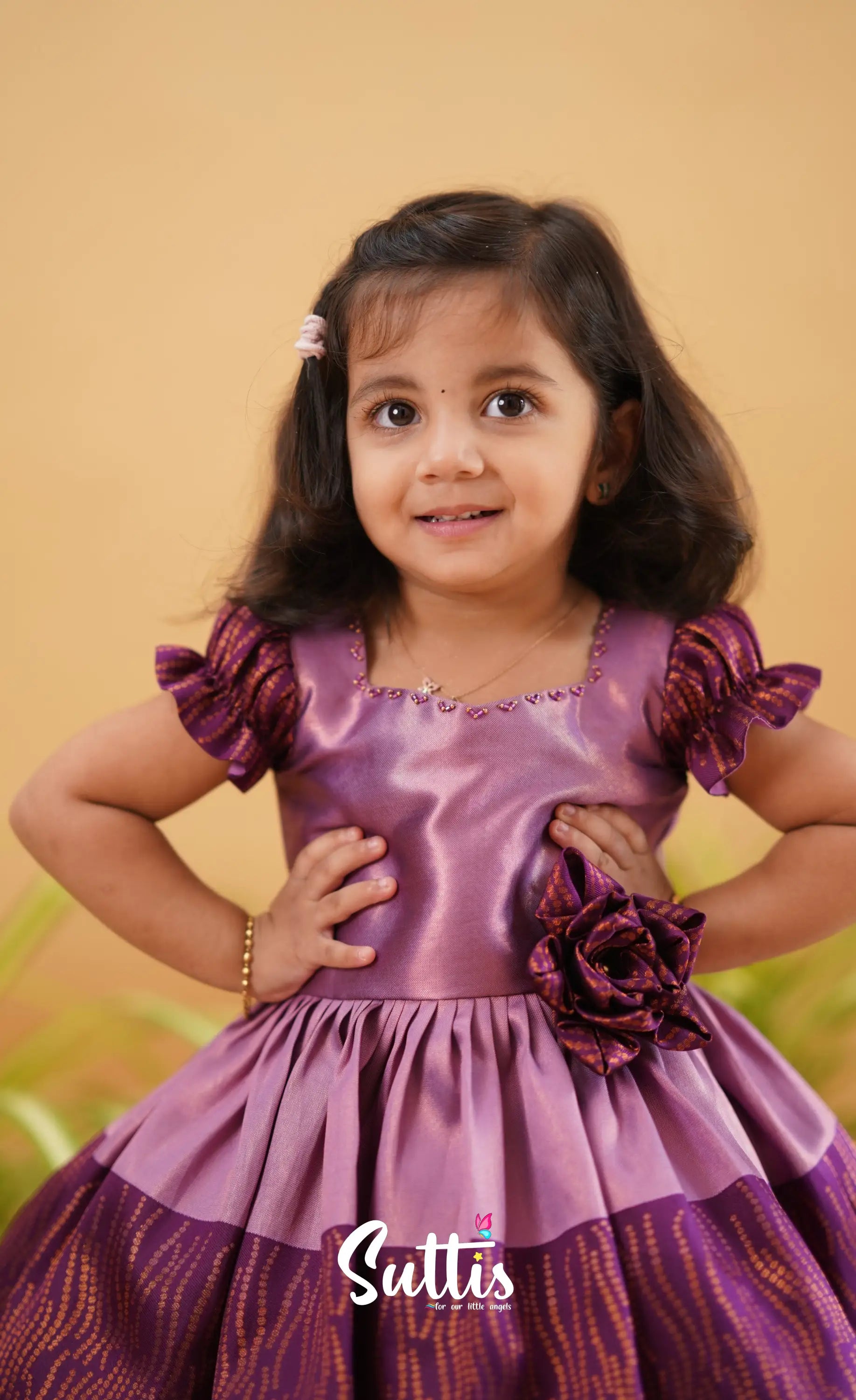 Raaga - Lavender Shade And Purple Tone Blended Silk Frock Kids-Suttis
