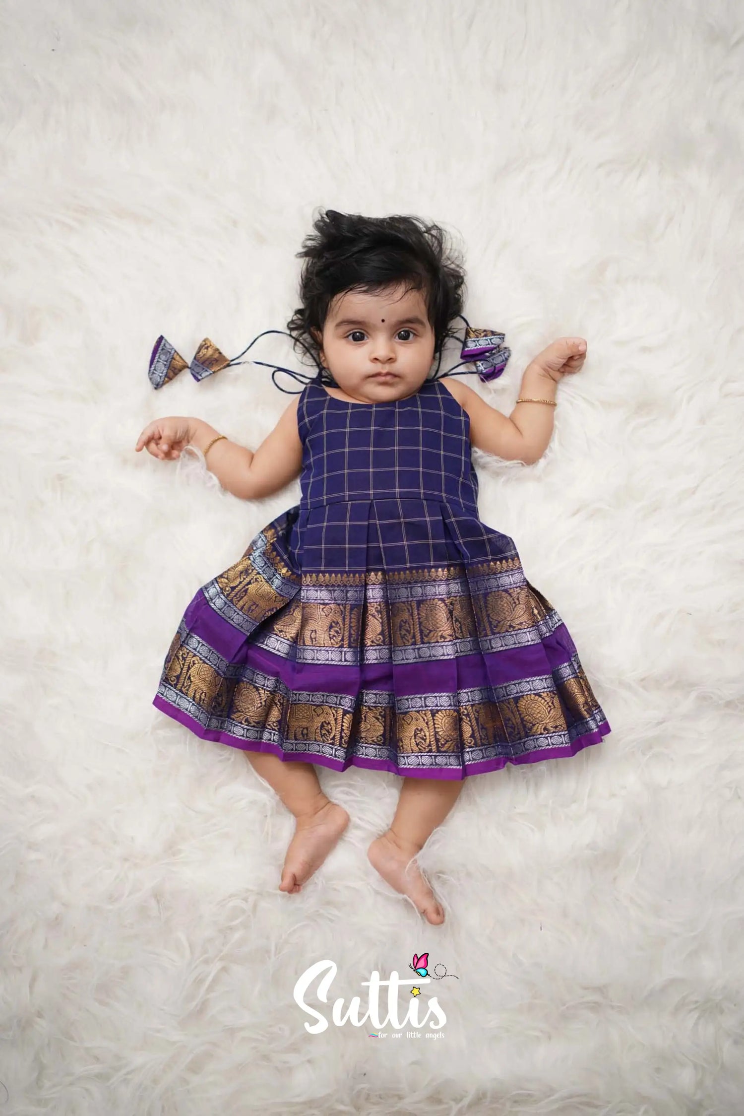 Raaga - Navy Blue Cotton Suttis Frock Kids-Suttis