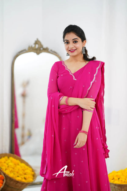 Rani Pink Georgette Anarkali Anarkalis