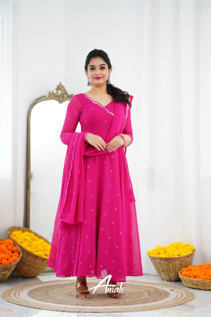 Rani Pink Georgette Anarkali Anarkalis