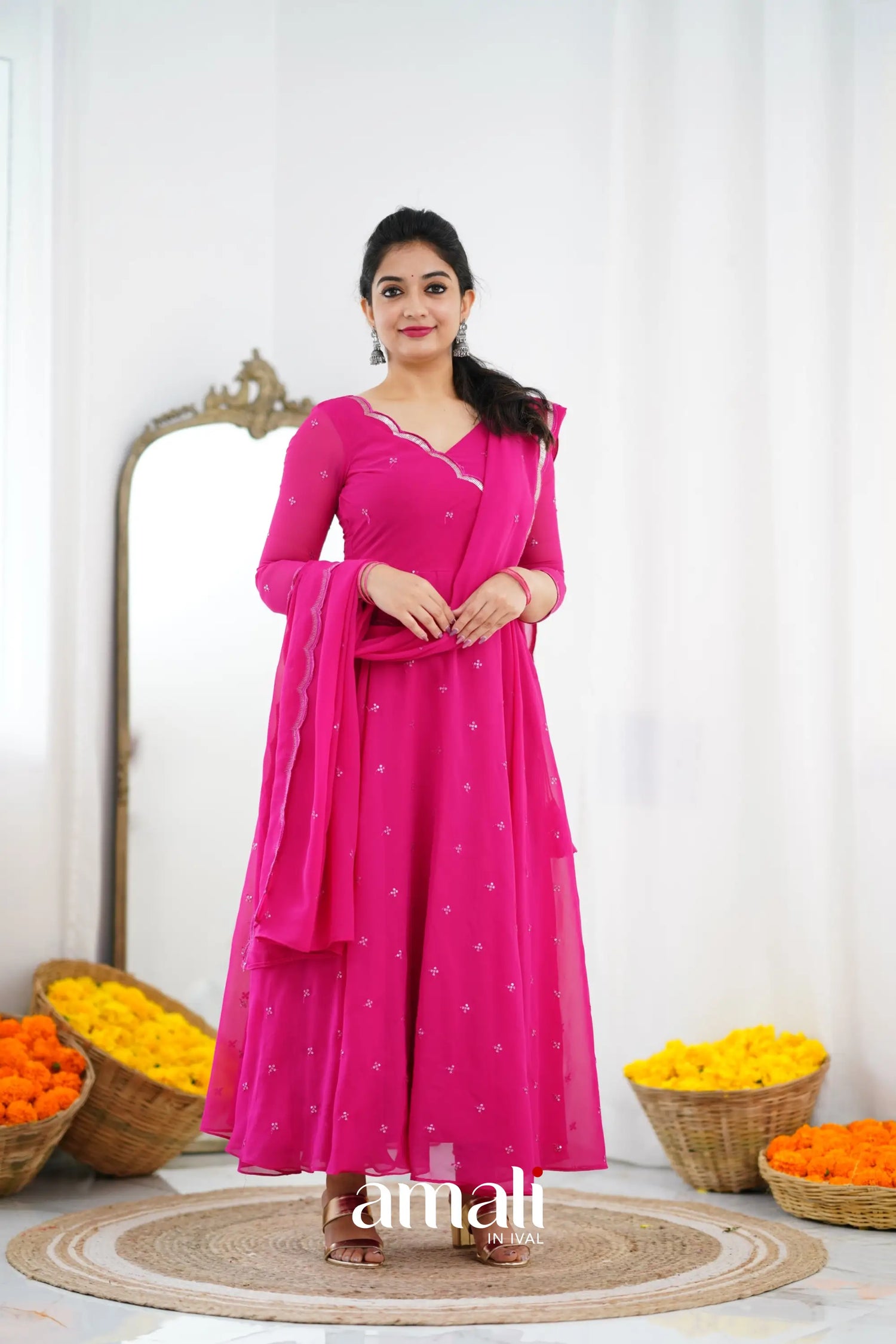Rani Pink Georgette Anarkali Anarkalis