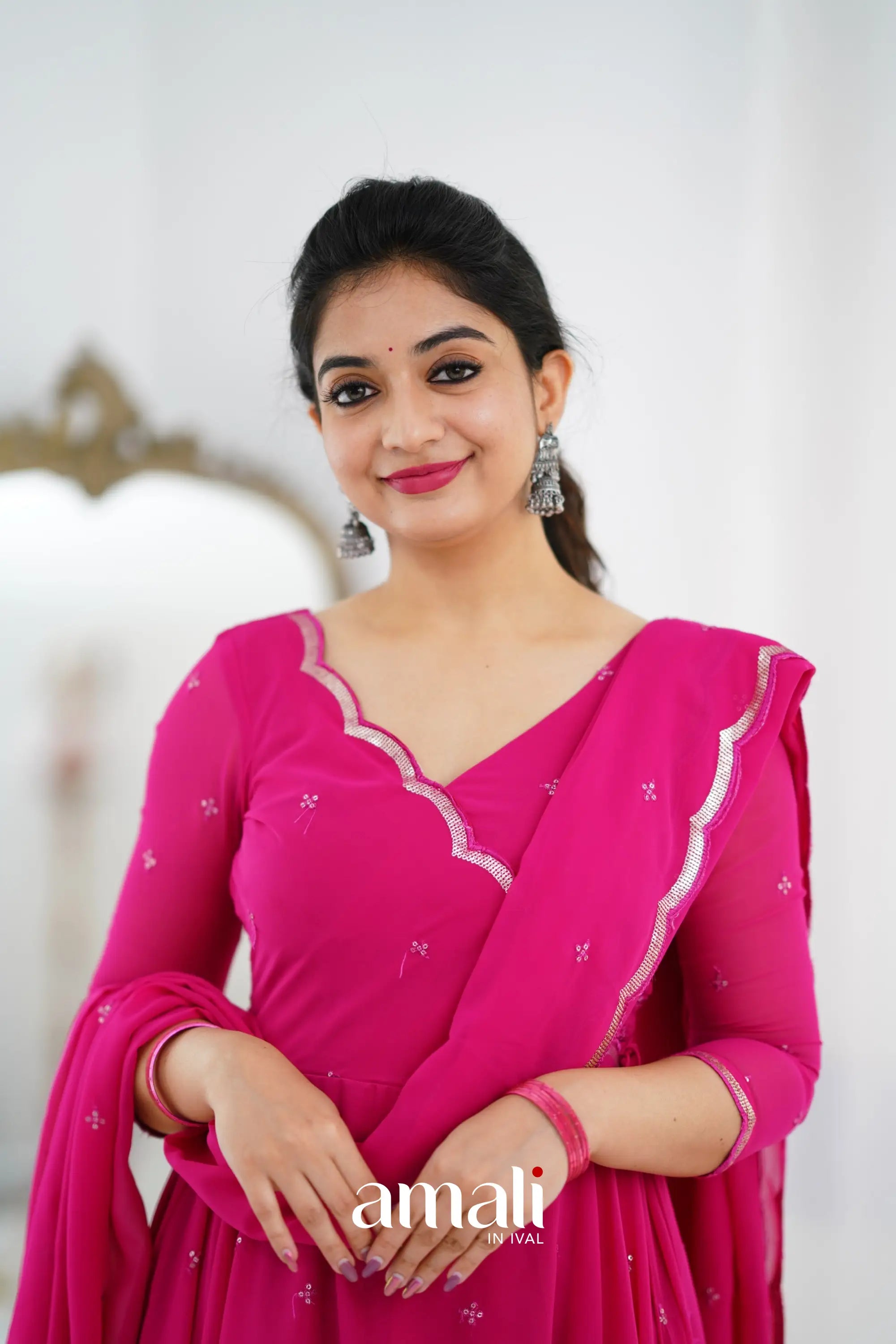 Rani Pink Georgette Anarkali Anarkalis