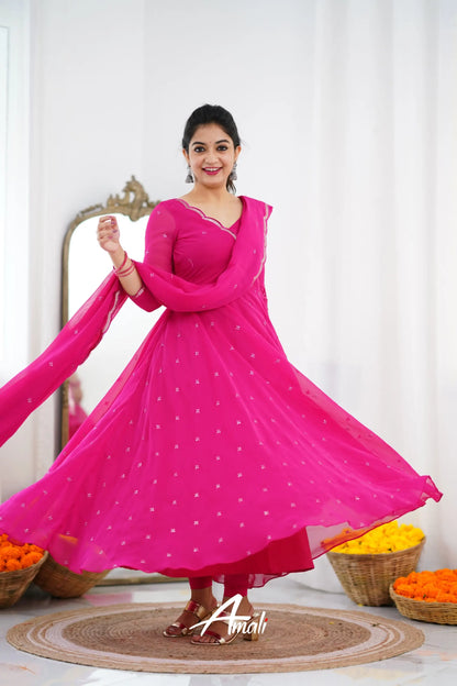 Rani Pink Georgette Anarkali Anarkalis