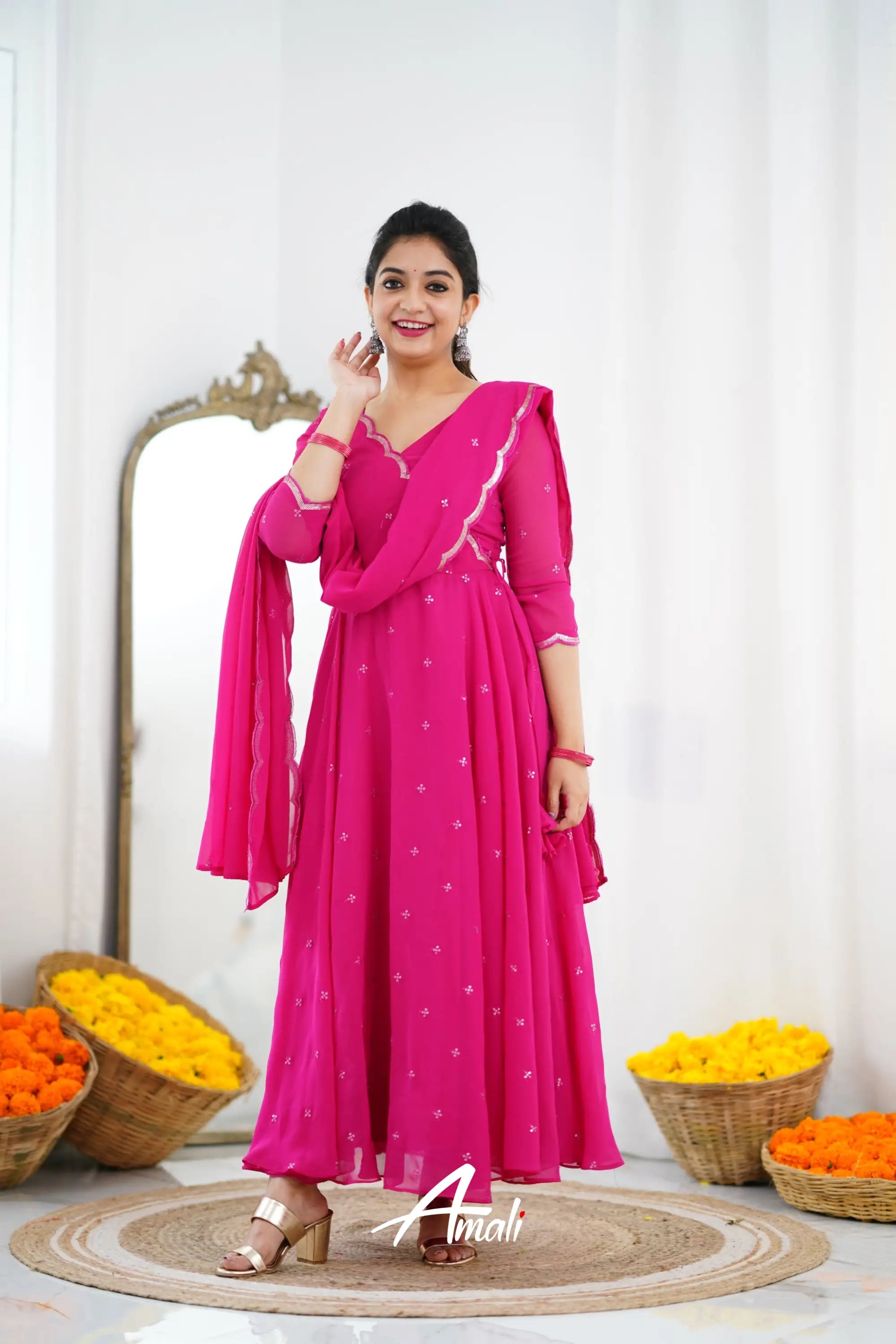 Rani Pink Georgette Anarkali Anarkalis