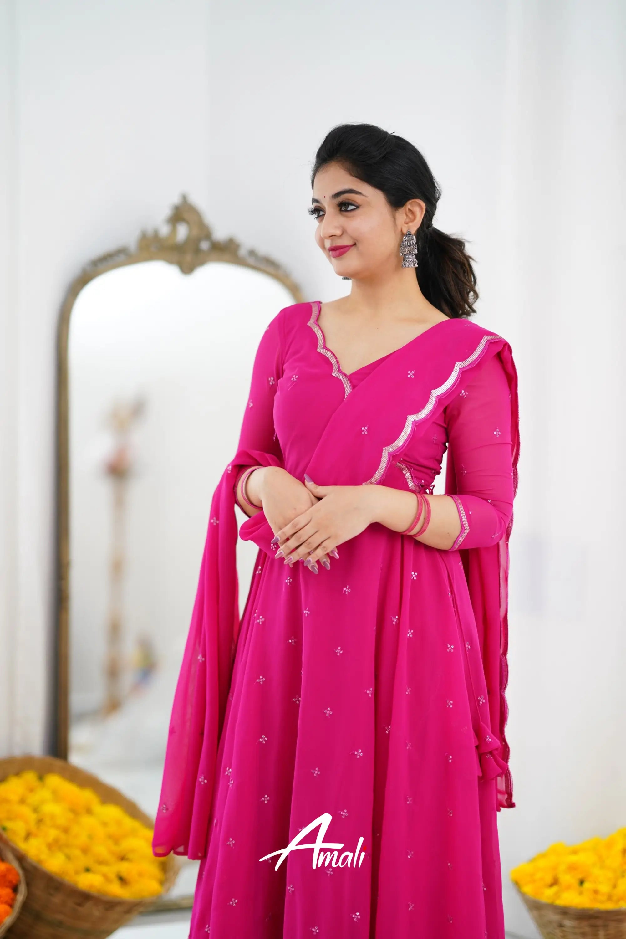 Rani Pink Georgette Anarkali Anarkalis