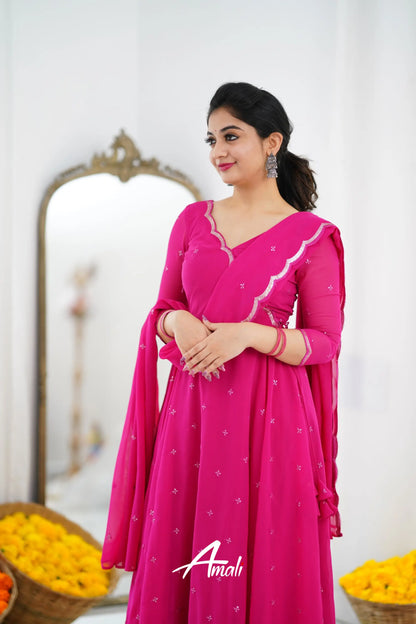 Rani Pink Georgette Anarkali Anarkalis