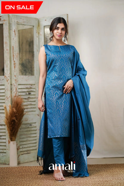 Rathi - Blue Unstitched Semi Kanchipuram Silk Salwar Salwar