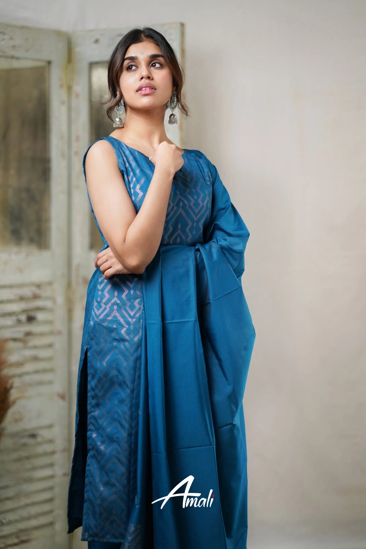 Rathi - Blue Unstitched Semi Kanchipuram Silk Salwar Salwar