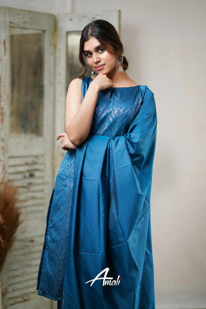 Rathi - Blue Unstitched Semi Kanchipuram Silk Salwar Salwar