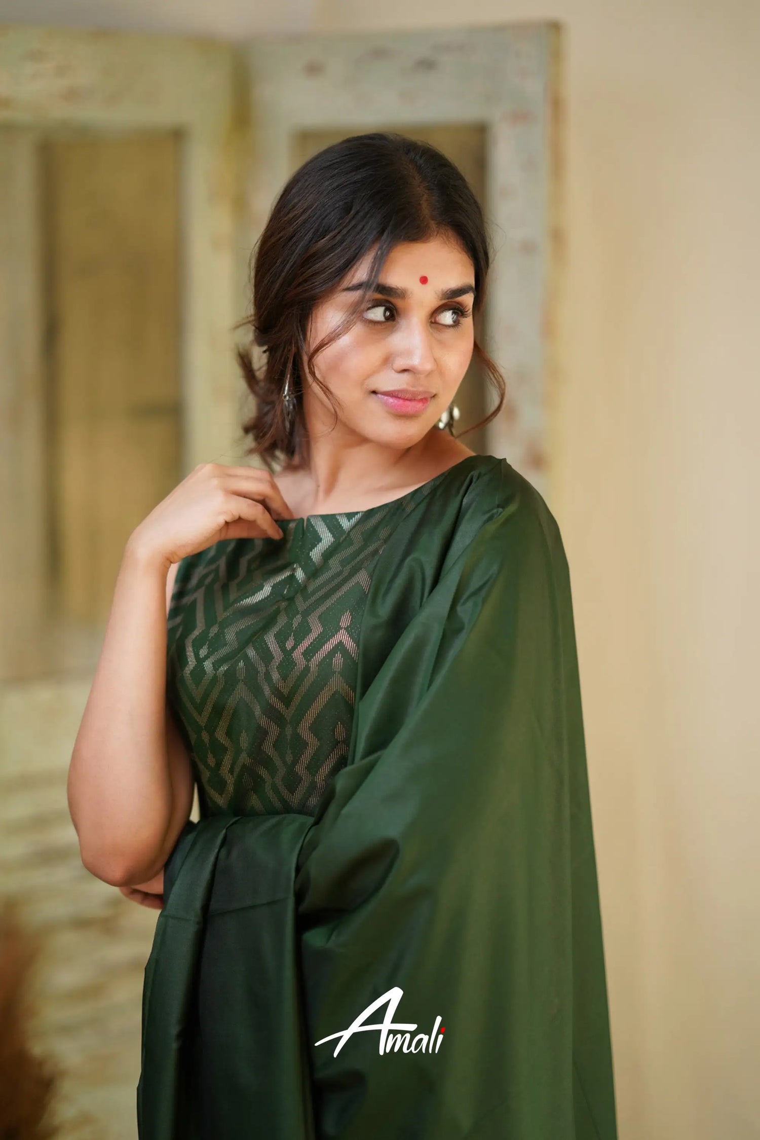 Rathi - Dark Green Unstitched Semi Kanchipuram Silk Salwar Salwar