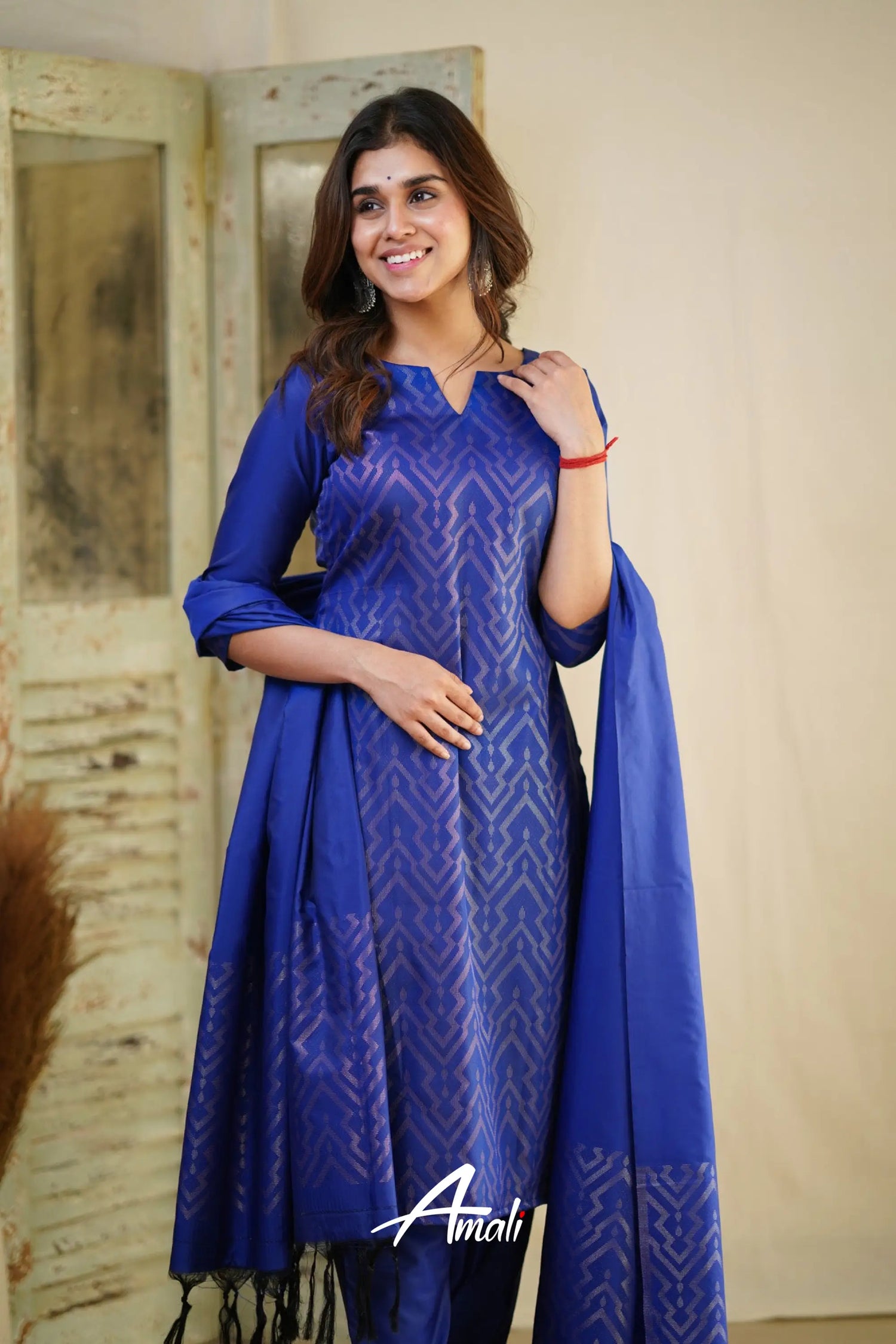 Rathi - Royal Blue Unstitched Semi Kanchipuram Silk Salwar Salwar