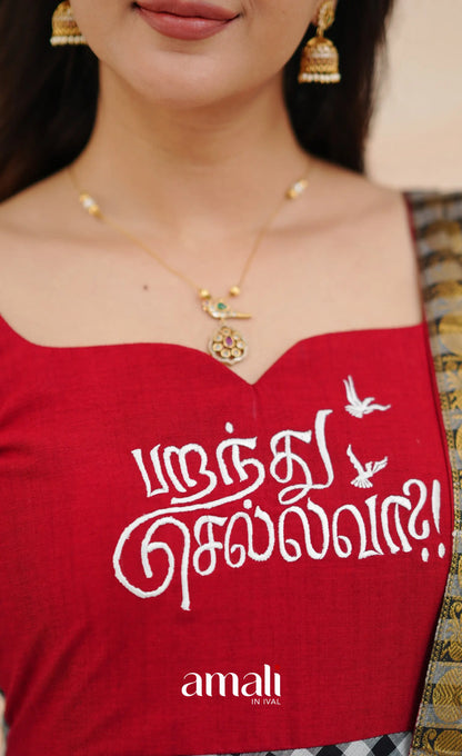 Red and Black Chettinad Cotton Anarkali Anarkalis