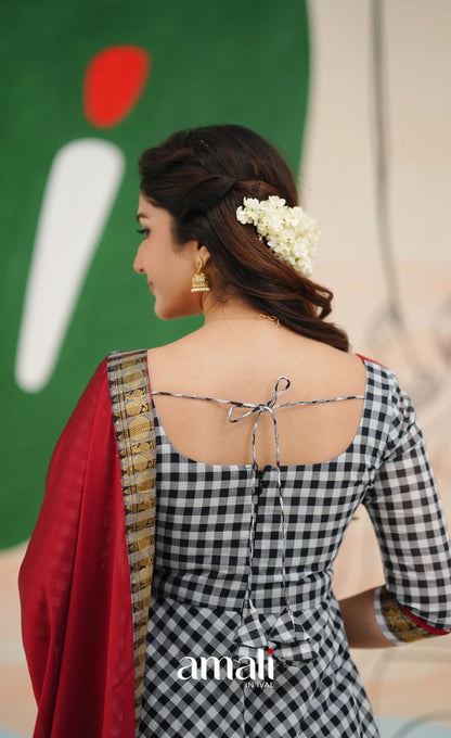 Red and Black Chettinad Cotton Anarkali Anarkalis