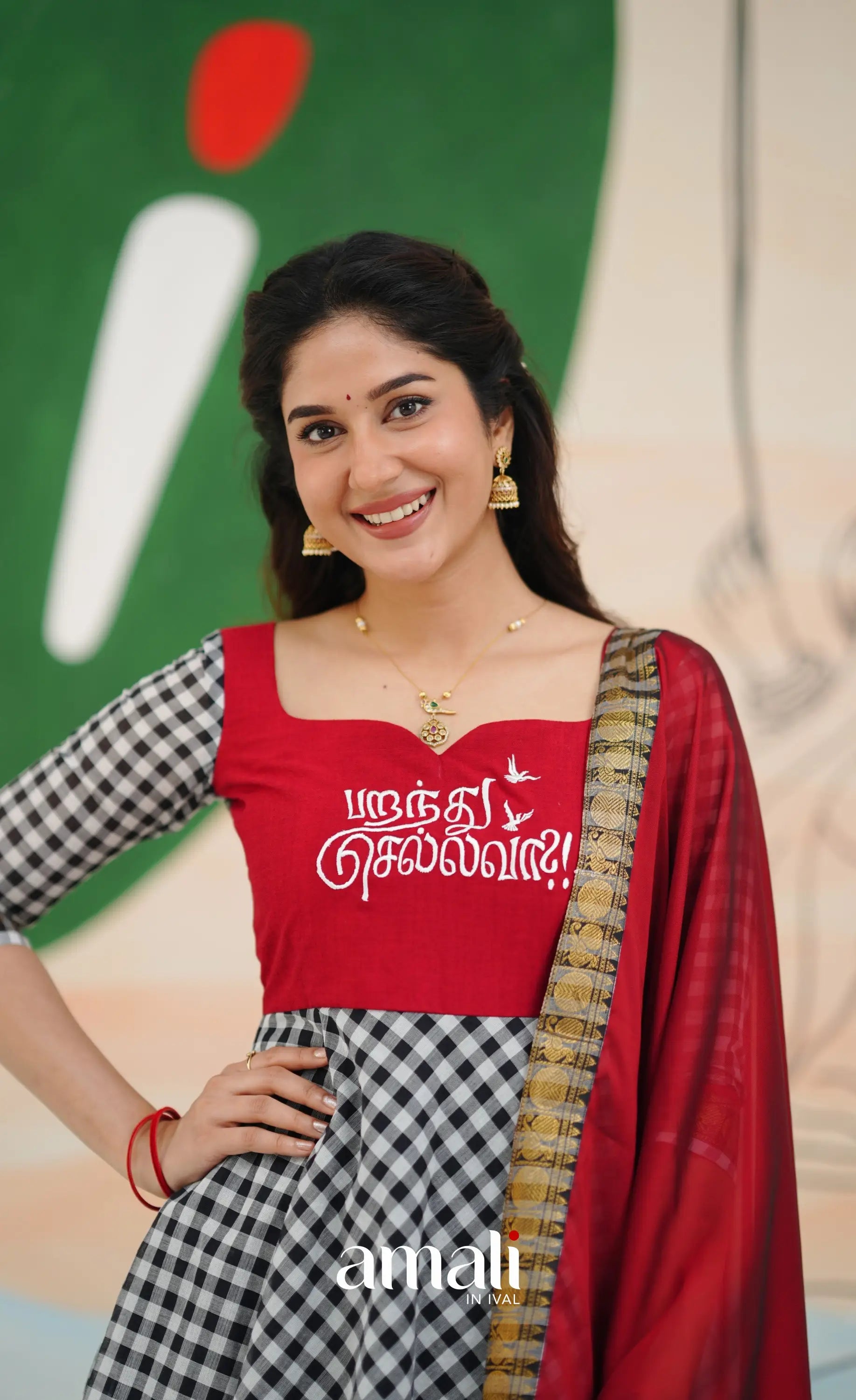 Red and Black Chettinad Cotton Anarkali Anarkalis