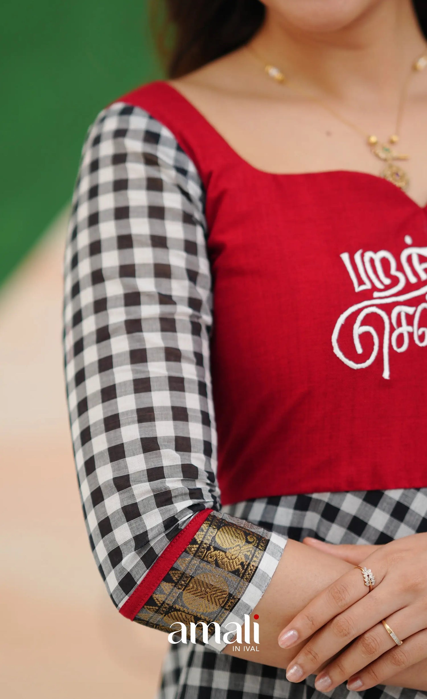 Red and Black Chettinad Cotton Anarkali Anarkalis